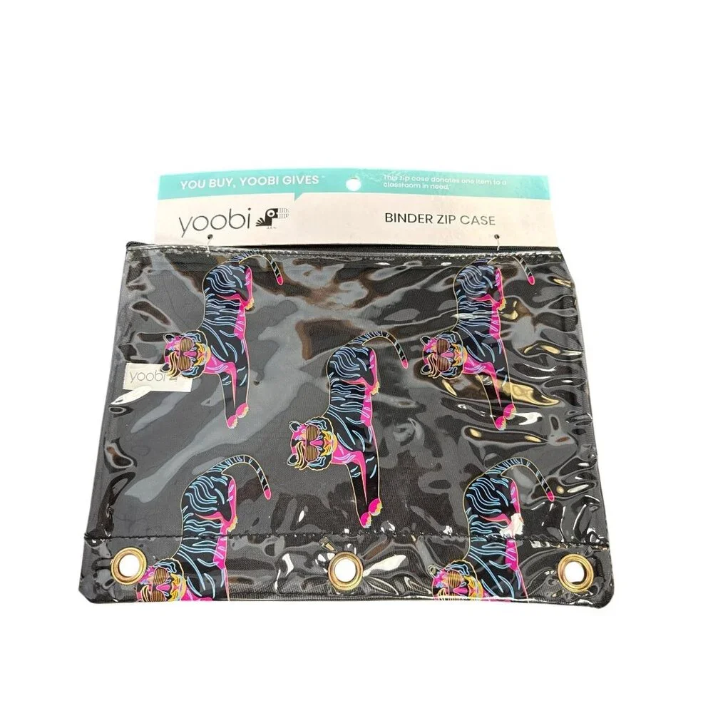Tiger-Themed Zippered Pencil Pouch With Neon Animal Print Design Black & Pink Co